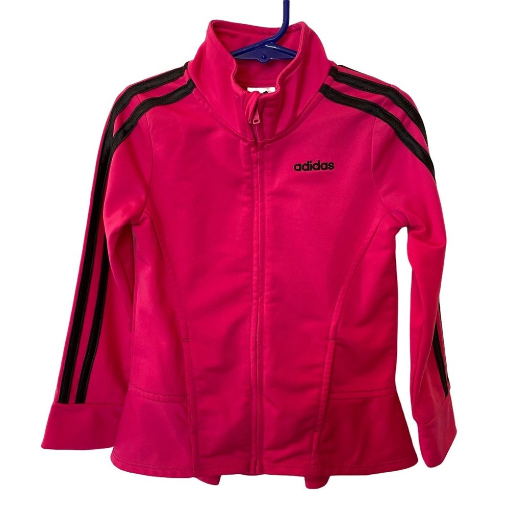 Adidas Youth Girls Sz 4T Long Sleeve Track Jacket Full Zip Pink Black Activewear - Picture 1 of 10